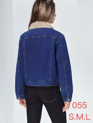 0055-1* синяя женская джинсовая куртка на меху (new jeans, 3 ед, размеры норма: s. m. l) выдача на следующий день - фото 6