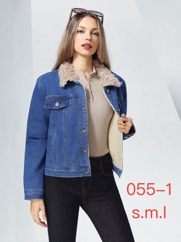 0055-1* синяя женская джинсовая куртка на меху (new jeans, 3 ед, размеры норма: s. m. l) выдача на следующий день - фото 2