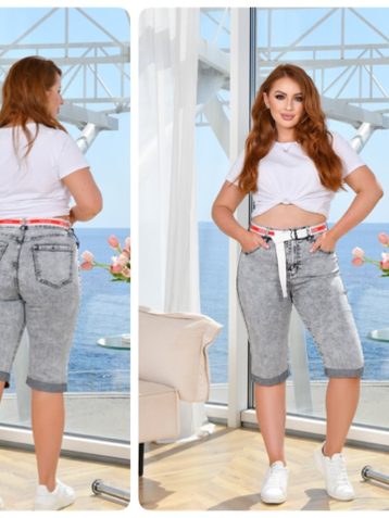 серые женские джинсовые шорты (Lady N, стрейч коттон, 6 ед, размеры батал: 30-36) выдача на следующий день - фото 2