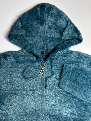 зеленый женский кардиган (шерсть альпаки, на змейке, с капюшоном, 1 ед. универсальный размер размер полубатал: 48-56) - фото 4
