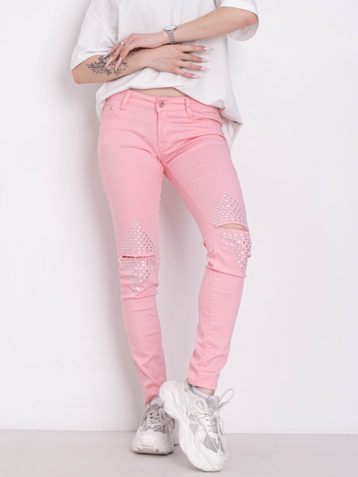 0118-5 пудровые женские джинсы (5 ед. размеры норма: XS. S. M. L. XL) - фото 2