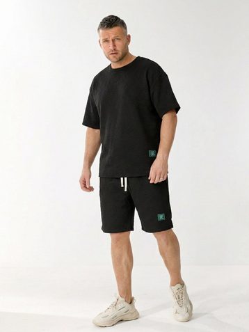 0212-1# черный мужской спортивны костюм двойка, oversize (хлопок+эластан, 4 ед, размеры норма: л, хл, 2хл, 3хл) выдача на следующий день - фото 3