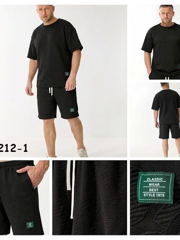 0212-1# черный мужской спортивны костюм двойка, oversize (хлопок+эластан, 4 ед, размеры норма: л, хл, 2хл, 3хл) выдача на следующий день - фото 2