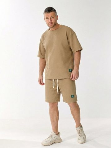 0212-3# бежевый мужской спортивны костюм двойка, oversize (хлопок+эластан, 6 ед, размеры норма: л, хл, 2хл, 3хл) выдача на следующий день - фото 3
