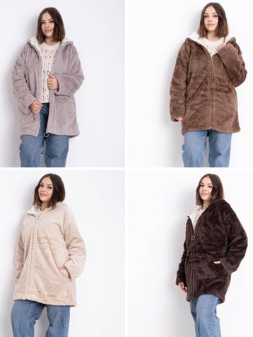 0222-99 # микс цветов женская шубка(еко-мех, с капюшон, 5 ед, размеры полубатал: 4XL) выдача на следующий день - фото 2