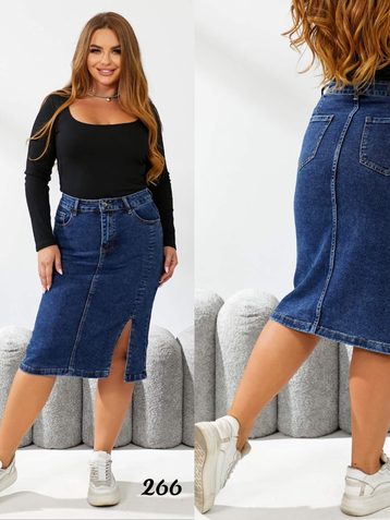 синяя женская джинсовая юбка (стрейч-коттон, 6 ед, размеры батал: 32-42) выдача на следующий день - фото 2