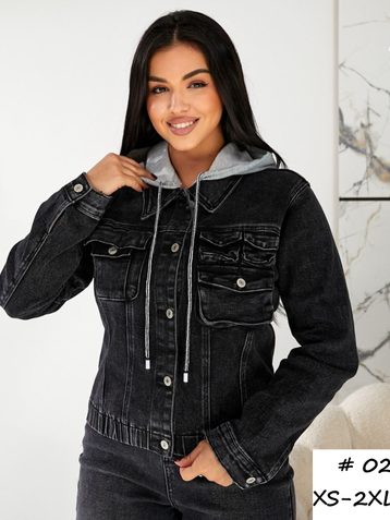 темно серая женская джинсовая курточка (Liana, 6 ед, размеры норма: XS-2XL) выдача на следующий день - фото 2