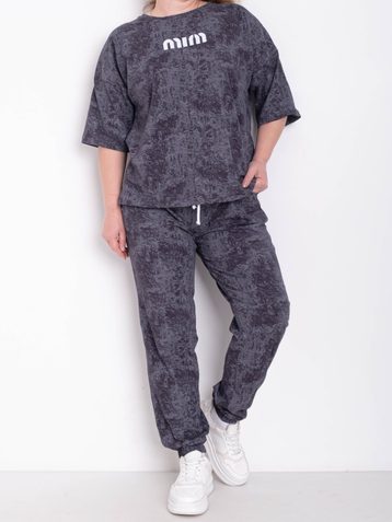 0286-6 серый женский спортивный костюм (футболка + штаны) (5'TH AVENUE, турецкая двунитка, 3 ед. размеры батал: 52. 54. 56) - фото 2