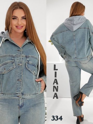 0334# серая женская джинсовая куртка (Liana, стрейч коттон, 6 ед, размеры батал: 2XL-7XL) выдача на следующий день - фото 2