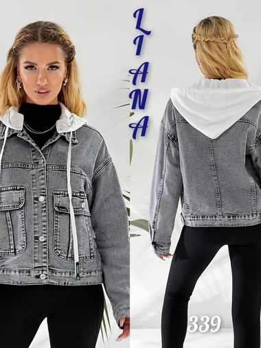 Серая женская джинсовая куртка (Liana, стрейч коттон, 6 ед, размеры норма: XS-2XL) выдача на следующий день