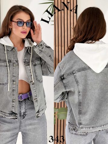 серая женская джинсовая куртка (Liana, стрейч коттон, 6 ед, размеры норма: S-3XL) выдача на следующий день - фото 2