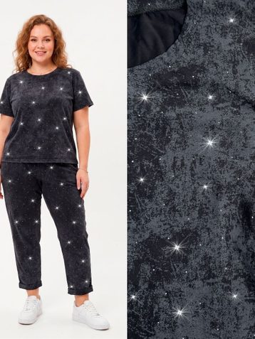 0378-6 серый женский костюм двойка с камнями (футболка + штаны) (5'TH AVENUE, варка, турецкий хлопок, 3 ед. размеры батал: 54. 56. 58) - фото 2