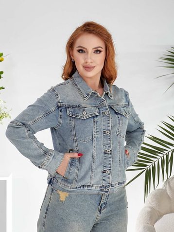 голубая женская джинсовая куртка (Liana, стрейч коттон, 6-ед, размеры батал: L-5XL) выдана на следующий день - фото 2