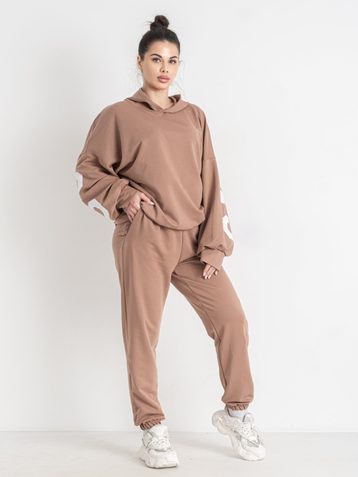 0549-3 бежевый женский спортивный костюм (5'TH AVENUE, турецкая двунитка, 3 ед. размеры полубатал: 48. 50. 52) - фото 3