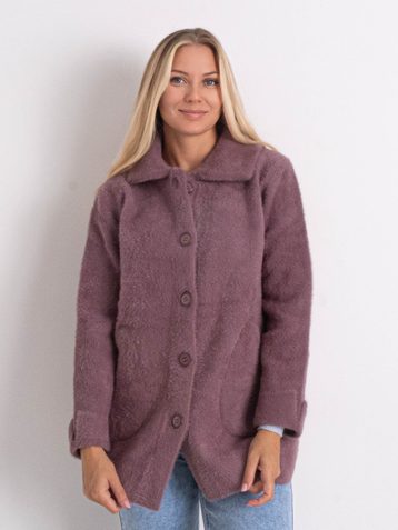0562-32 темно-сиреневый женский кардиган (шерсть альпаки, на пуговицах, 1 ед. универсальный полубатальный размер: 46-52) - фото 7