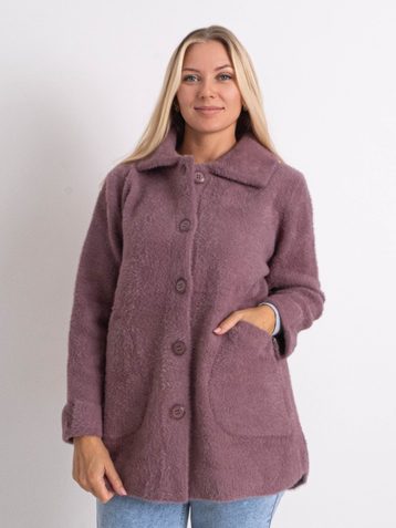 0562-32 темно-сиреневый женский кардиган (шерсть альпаки, на пуговицах, 1 ед. универсальный полубатальный размер: 46-52) - фото 2