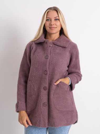 0562-32 темно-сиреневый женский кардиган (шерсть альпаки, на пуговицах, 1 ед. универсальный полубатальный размер: 46-52)
