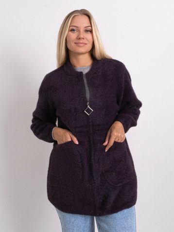 0566-23 темно-фиолетовый женский кардиган (шерсть альпаки, на змейке, 1 ед. универсальный полубатальный размер: 46-52) - фото 7