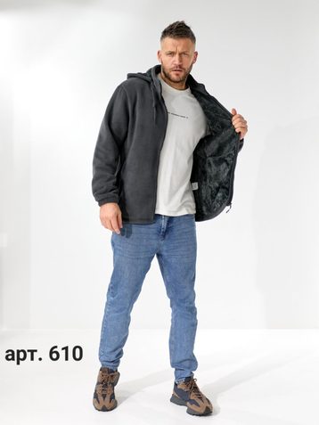 графитовый мужской худи на меху (6 ед, размеры батал: XL-5XL) выдача на следующий день - фото 3