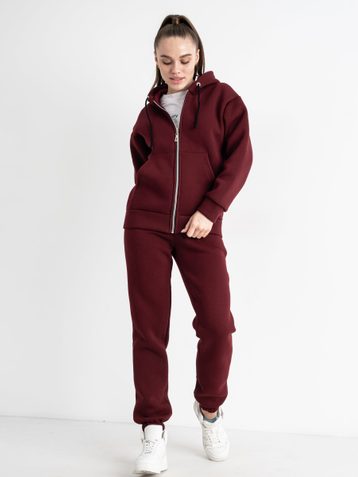 0637-3 бордовый женский спортивный костюм ( 5`th Avenue ,с капюшоном, турецкая трехнитка, флис, 3 ед, размеры норма: 42.44.46) - фото 2