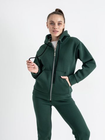 0637-70  зеленый женский спортивный костюм ( 5`th Avenue ,с капюшоном, турецкая трехнитка, флис, 3 ед, размеры норма: 42. 44. 46) - фото 2