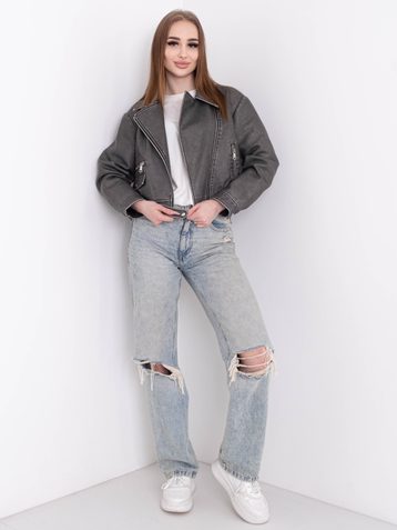 0667 серая женская куртка (экокожа, 5 ед. размеры норма: S. M. M. L. XL) - фото 3