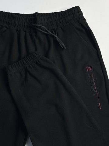 черные мужские спортивные штаны (лакоста, манжет, с карманами, 5 ед, размеры норма: XL. 2XL. 3XL. 4XL. 5XL) - фото 3
