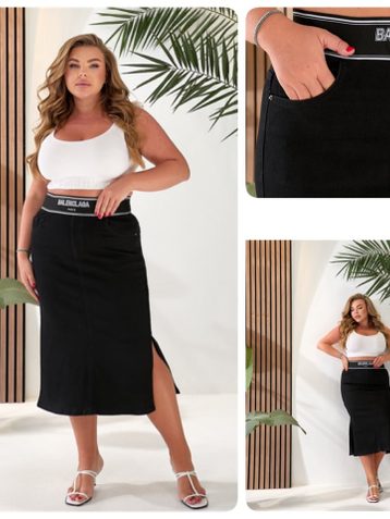 чёрная женская джинсовая юбка на резинке (LADY N, стрейч-котон, 6 ед. размеры батал: 32-42) выдача на следующий день - фото 2
