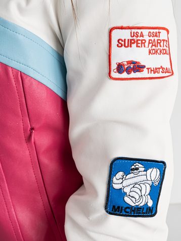 AOLONG БЕЛО-РОЗОВАЯ куртка женская "Formula 1 street racing" из экокожи (5 ед. размеры: S.M.L.XL.2XL) - фото 8
