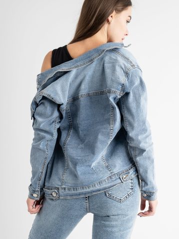 голубая женская джинсовая куртка (New Jeans, стрейчевая, 3 ед. размеры норма:XS, XS, XS) - фото 6