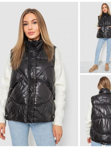 черная женская жилетка (синтепон, 5 ед. размеры норма: M. L. XL. 2XL, могут повторяться) выдача на следующий день - фото 2