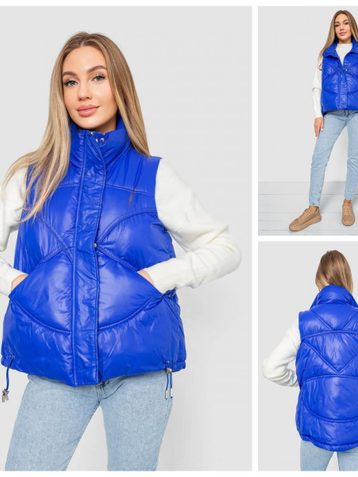 синяя женская жилетка (синтепон, 5 ед. размеры норма: M. L. XL. 2XL, могут повторяться) выдача на следующий день - фото 2