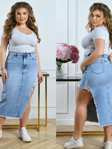 голубая женская джинсовая юбка (Lady N, стрейч коттон, 6 ед, размеры батал: 31-38) выдача на следующий день - фото 2