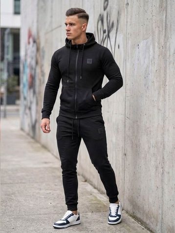 1020-1 черный мужской спортивный костюм  (YOLA, двунитка, кофта на змейке, манжет, 5 ед. размеры норма:M. L. XL. 2XL. 3XL) - фото 2