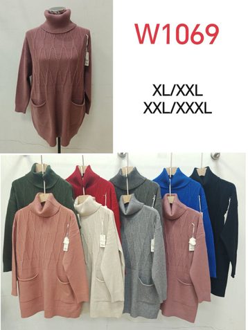 микс цветов женский свитер (5 ед, размеры батал: XL-3XL) - фото 3
