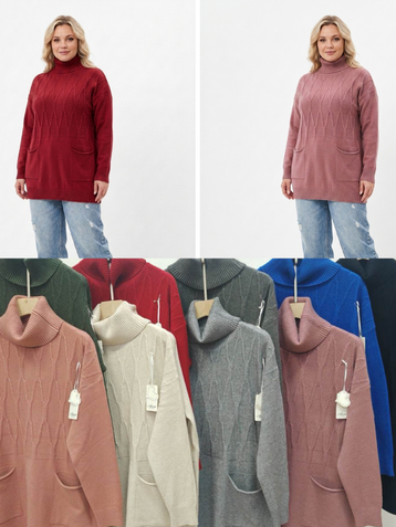 микс цветов женский свитер (5 ед, размеры батал: XL-3XL) - фото 2