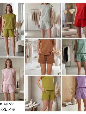 1259 # выбор цвета женский костюм шорты + футболка (95% хлопок, 5% еластан, 4 ед, размеры норма: S, M, L, XL ) выдача на следующий день - фото 2