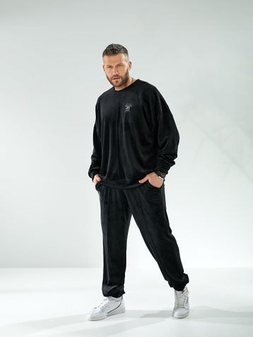 12600-1 черный мужской спортивный костюм (SARA, велюровый, 2 ед. размеры полубатал: 48-50. 52-54) - фото 2