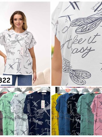 1322# микс цветов женская футболка (10 ед, размеры полубатал: 50-54 универсальный) выдача на следующий день - фото 2