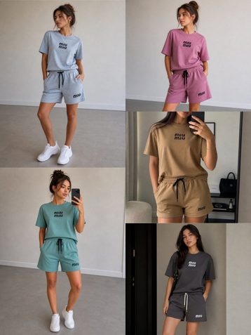 1358-99 # выбор цвета женский спортивный костюм футболка + шорты (двунитка, 4 ед, размеры норма: 42-44, 46-48) выдача на следующий день - фото 2