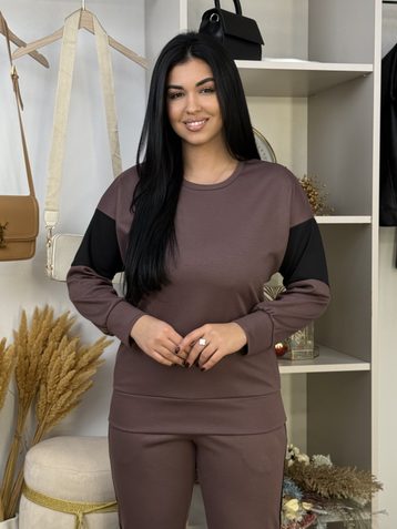 19400-95 темно-фрезовый  женский спортивный косюм (SARA, трикотаж, 2 ед. размеры полубатал: 46/48, 50/52) - фото 3