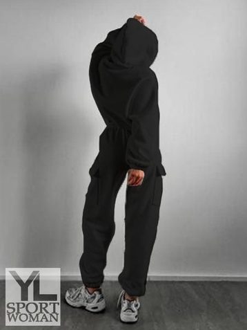 2003-1 черный женский спортивный костюм (YOLA, флис, 4 ед. размеры норма: S. M. L. XL) - фото 3