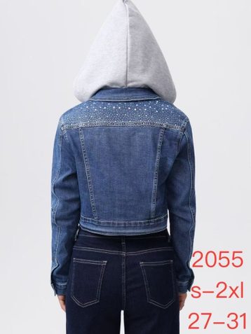 2055# голубая женская джинсовая куртка с камнями (стрейч-коттон, 5 ед, размеры норма: S-2XL) выдача на следующий день - фото 3