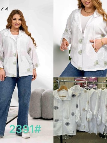 2391 # микс цветов женская курточка с вышивкой (лен, JJF, 4 ед, размеры батал: ХЛ-4ХЛ) выдача на следующий день - фото 2