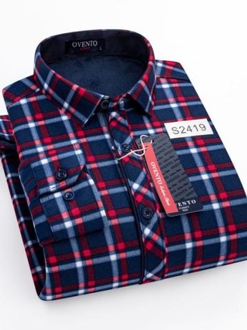 синяя мужская рубашка (короткий мех, в клетку, 6ед, размеры норма: M. L. XL. 2XL. 3XL. повторяются) - фото 3