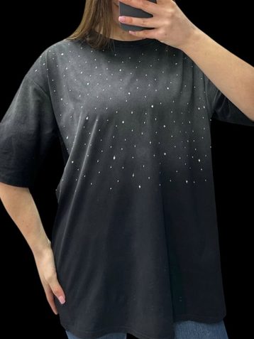 25106# черная   женская футболка oversize (95% коттон, 6 ед, размеры полубатал: 46-52, 52-58) выдача на следующий день - фото 2