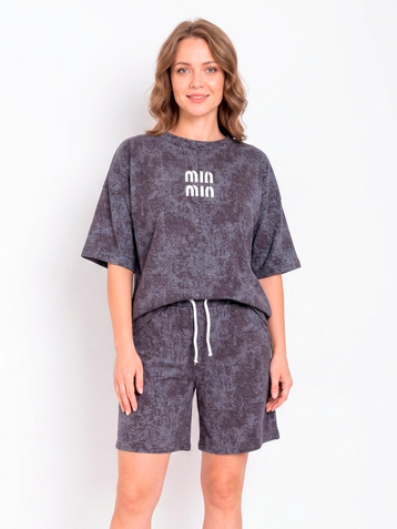 серый женский костюм двойка (футболка + шорты) (5'TH AVENUE, турецкий хлопок, варенка, 4 ед. размеры норма: 42, 44, 46, 48) - фото 2