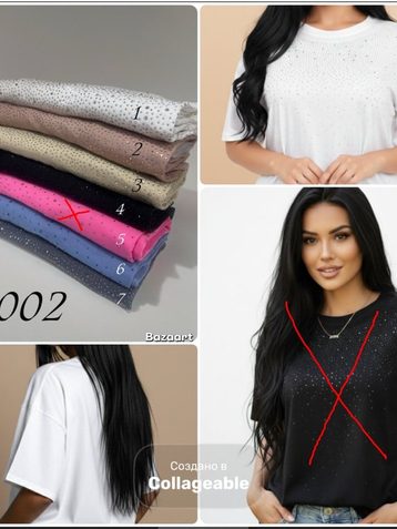 26002# микс цветов  женская футболка oversize со стразами (100% коттон, 6 ед, размеры полубатал: 52, 54, 56) выдача на следующий день - фото 2