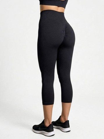 черные женские лосины (рубчик, с ефектом PUSH-UP. 4 ед. размеры на бирке L/XL соответствуют норме S/2XL) - фото 2