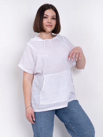 3565-10 белая женская футболка (лён, 4 ед. размеры батал: 3XL. 4XL. 5XL. 6XL) - фото 2